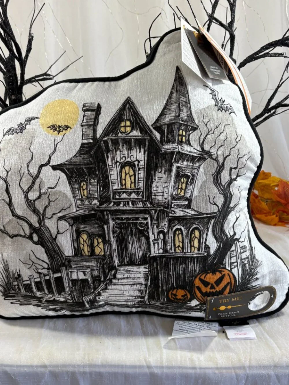 Halloween Spooky 18x20 Scary Haunted House Light Up Toss Decorative Pillow New